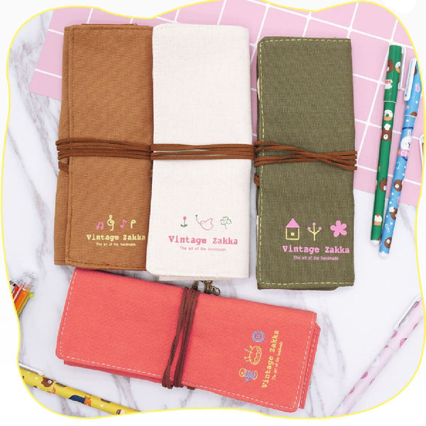 [variant_title] - Make Up Canvas Wrap Roll Up Pen Pencil Makeup Case Holder Makeup Brush Retro Romantic Bag Pouch Srorage Bag Toiletry Kit