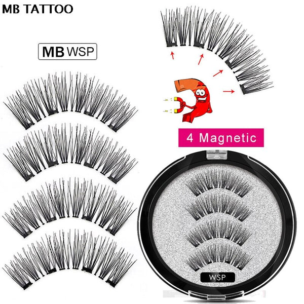 MBWSP-4 - 2019 New 2 Pair 4 Magnetic False Eyelashes natural with 3D/6D magnets handmade magnetic lashes natural Mink eyelashe magnet lash