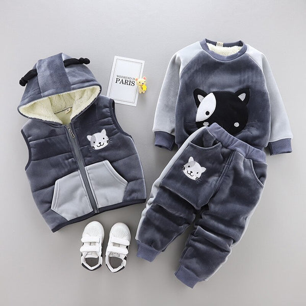 [variant_title] - 0-4 years winter boy girl clothing set 2018 new casual fashion warm thicken kid suit children baby clothing vest+coat+pant 3pcs