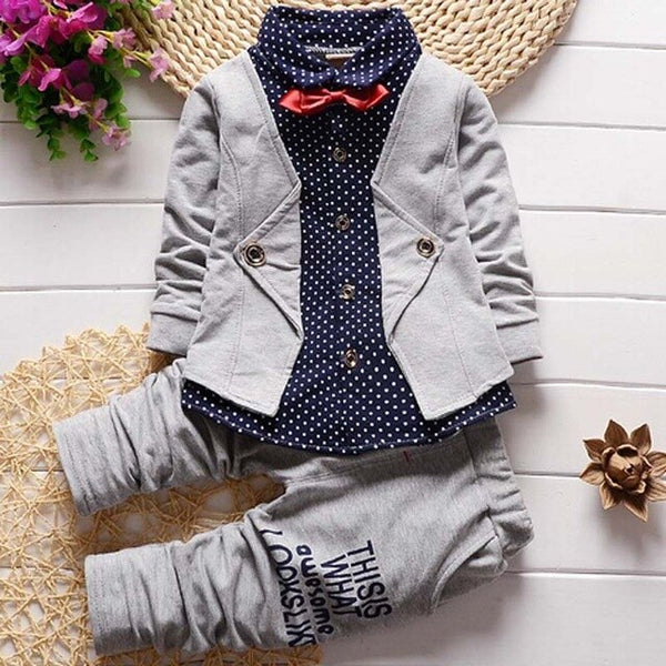 Gray / 12M - 2018 New Baby Boys Fashion Cotton Children's Clothing Spring and Autumn Suit Three Pieces of Small Children's Sets 1-4 Years