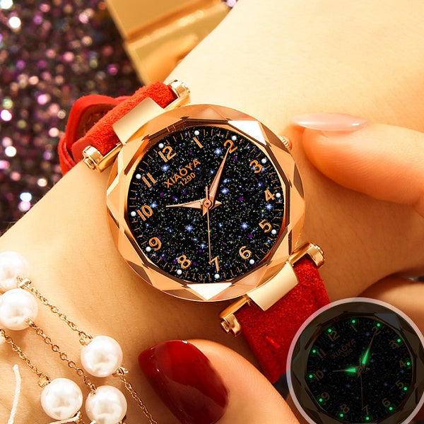 red - relojes mujer 2019 Luxury Brand xiaoya Women Watches Personality Romantic Starry Sky Wrist Watch Rhinestone Design Ladies Clock