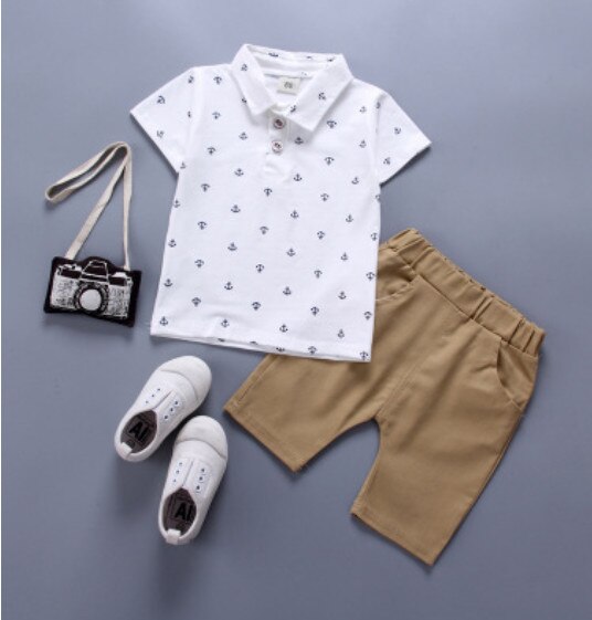 White / 12M - Hot Small or Toddler Baby Clothing Sets  Short Sleeve Anchor Printing T-shirt+ Shorts Little Gentlemen Fashion 2pcs Sets Retail