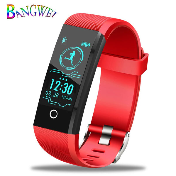 Red - BANGWEI 2018 New Smart Wristband Heart Rate Tracker Blood Pressure Oxygen Fitness wrisband IP68 Waterproof Smart watch Men women