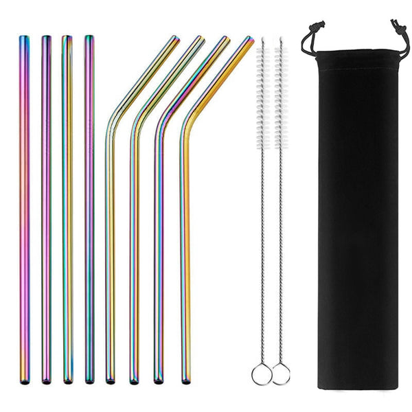 Rainbow2 8pcs - 2/4/8Pcs Colorful Reusable Drinking Straw High Quality 304 Stainless Steel Metal Straw with Cleaner Brush For Mugs 20/30oz