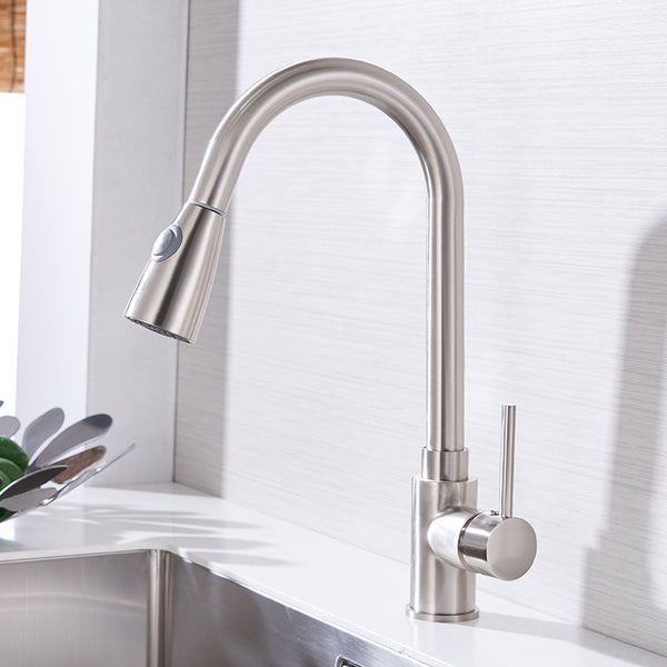 [variant_title] - Kitchen Faucets Silver Single Handle Pull Out Kitchen Tap Single Hole Handle Swivel 360 Degree Water Mixer Tap Mixer Tap 408906