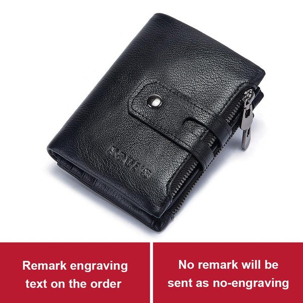 Black M - KAVIS Free Engraving Name Genuine Leather Wallet Men PORTFOLIO Gift Male Cudan Portomonee Perse Coin Purse Pocket Money Bag