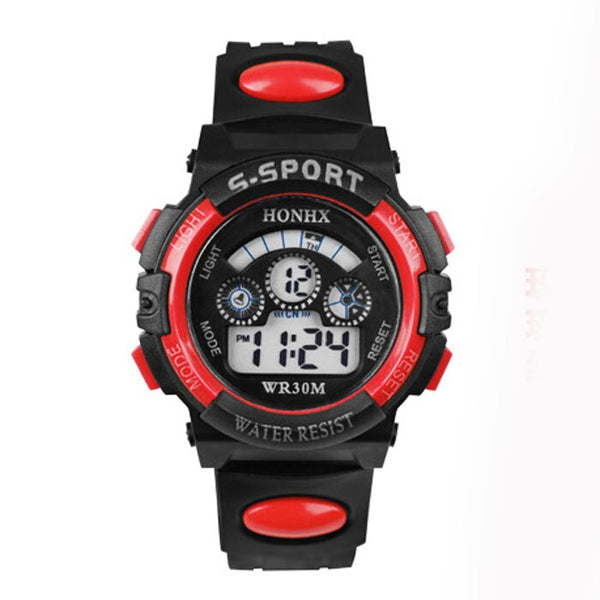 red - 2017 Waterproof Children Boy Digital LED Quartz Alarm Date Sports Wrist Watch dropshipping