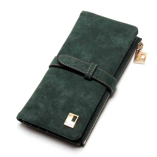 Army Green - 2019 New Fashion Women Wallets Drawstring Nubuck Leather Zipper Wallet Women's Long Design Purse Two Fold More Color Clutch