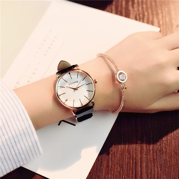 Black - Polygonal dial design women watches luxury fashion dress quartz watch ulzzang popular brand white ladies leather wristwatch