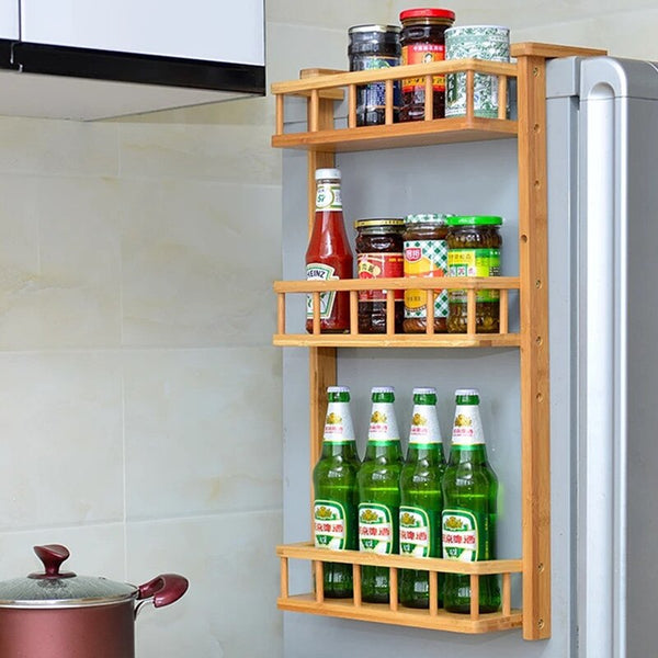 [variant_title] - ALWAYSME Pull-Out Wood Wall Cabinet Organizer Holder Rack 3 Tier Wall Mounted Kitchen Condiment Storage Organizer Shelf Rack