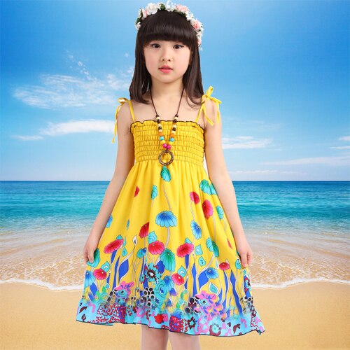6 / 12 - Girls Dress Summer Fashion Sling Floral Kids Dress Princess Bohemian Children Dresses Beach Girls Clothes 3 4 6 7 8 10 12 Year