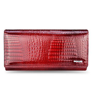 Red - DICIHAYA Genuine Leather Women's Wallets Fallow Long Ladies Double Zipper Wallet Clutch Bag Design Red Purse Crocodile Purses