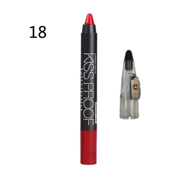 18 - Menow 19 Color KISS PROOF Beauty Waterproof Lipstick Pen Lasting Do Not Fade Lipstick Gift Pencil Sharpener P13016 Drop Shipping