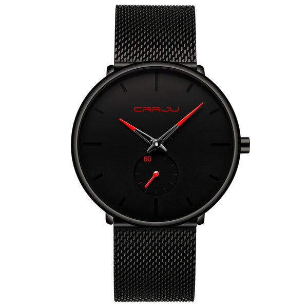black red - Crrju Fashion Mens Watches Top Brand Luxury Quartz Watch Men Casual Slim Mesh Steel Waterproof Sport Watch Relogio Masculino