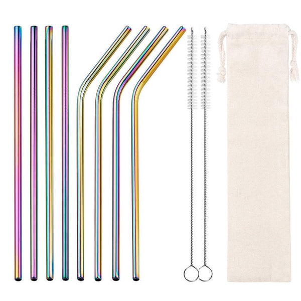 Rainbow1 8pcs - 2/4/8Pcs Colorful Reusable Drinking Straw High Quality 304 Stainless Steel Metal Straw with Cleaner Brush For Mugs 20/30oz