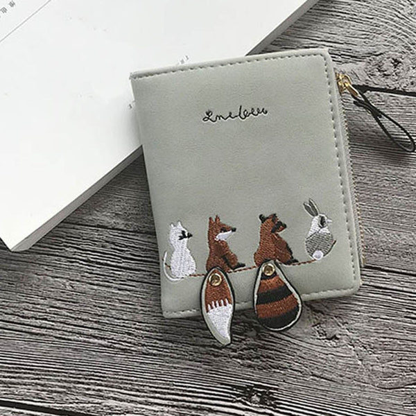 [variant_title] - High quality Women's Wallet Lovely Cartoon Animals Short Leather Female Small Coin Purse Hasp Zipper Purse Card Holder For Girls