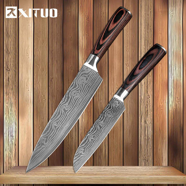 [variant_title] - XITUO Kitchen Knives Damascus Veins Stainless Steel Knives Color Wood Handle Paring Utility Santoku Slicing Chef Cooking Knife