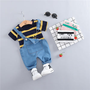 Navy Blue / 12M - HYLKIDHUOSE 2019 Summer Baby Girls Boys Clothing Sets Toddler Infant Clothes Suits T Shirt Strap Shorts Kids Children Costume