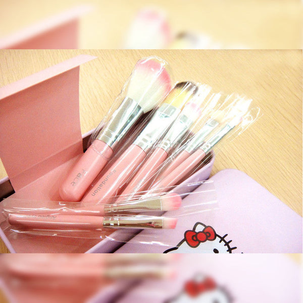 [variant_title] - Fashion Professional Make Up Brush Set Pink Hello Kitty Cosmetic Makeup Brush Pouch Bag Make Up Tools Soft Makeup 7 Pcs Set Kit