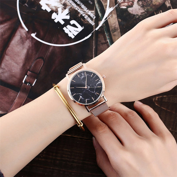 [variant_title] - Vansvar Brand Fashion Silver And Gold Mesh Band Creative Marble Wrist Watch Casual Women Quartz Watches Gift Relogio Feminino
