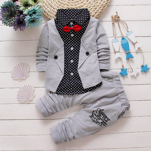 [variant_title] - Toddler Summer 2019 Kid Boys Clothes Formal Dot Bowtie Long Sleeve Shirt+Pants Boys Outfits Causal Kids Clothing For Boys Sets