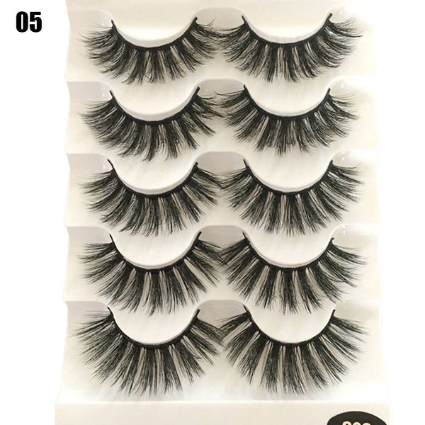 96-5 / 13mm - 5 Pairs 2 Styles 3D Faux Mink Hair Soft False Eyelashes Fluffy Wispy Thick Lashes Handmade Soft Eye Makeup Extension Tools