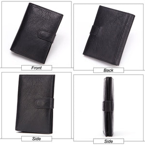 Black - MISFITS Genuine Leather Men Wallet Travel Passport Cover for Male Organizer Large Capacity Passport with Card Holder Coin Purse