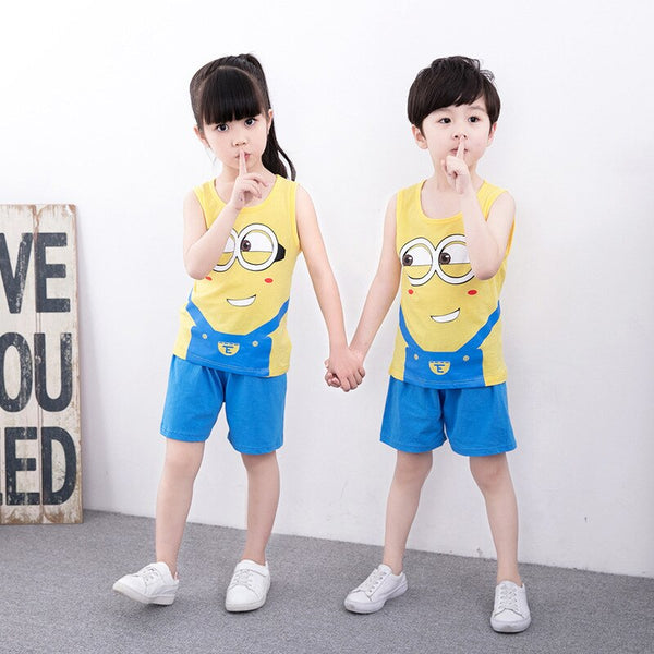 M / 12M - Summer Cute Cartoon 2PCS Kids Baby Boys Girls Floral Vest Top Shorts Pants Set Clothes Children Pajamas Girls Clothing Sets DS9