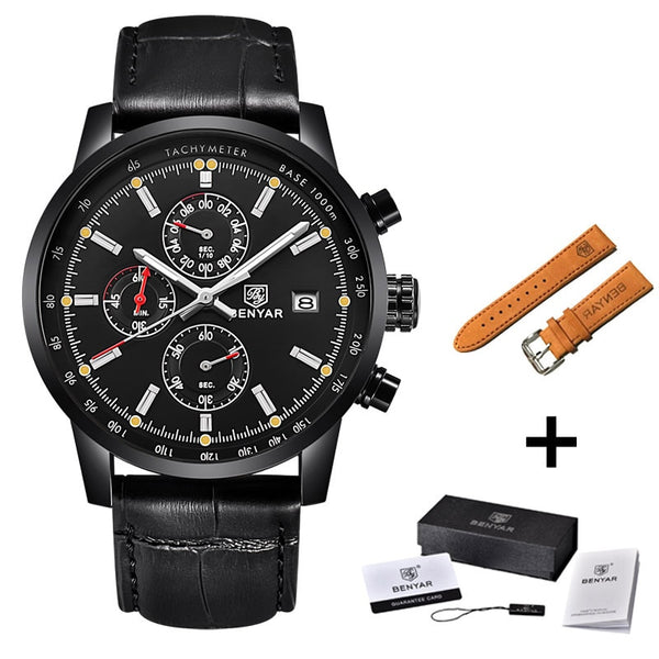 L full Black strap - BENYAR Fashion Chronograph Sport Mens Watches Top Brand Luxury Quartz Watch Reloj Hombre saat Clock Male hour relogio Masculino