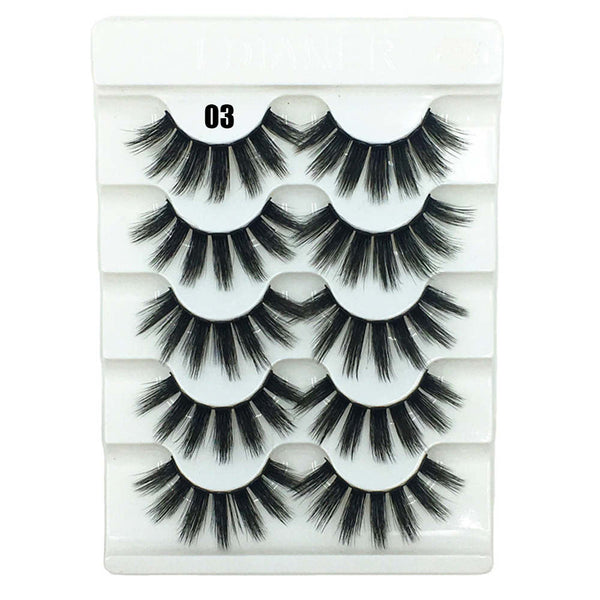 34-3 / 13mm - 5 Pairs 2 Styles 3D Faux Mink Hair Soft False Eyelashes Fluffy Wispy Thick Lashes Handmade Soft Eye Makeup Extension Tools