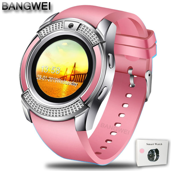 Pink - BANGWEI Men Women Smart Watch WristWatch Support With Camera Bluetooth SIM TF Card Smartwatch For Android Phone Couple Watch