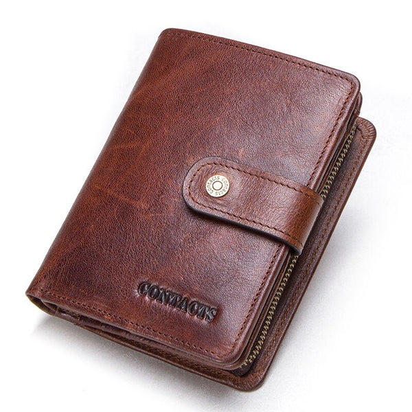 brown - CONTACT'S genuine leather RFID men's wallet short coin purse small hasp walet partmon male short wallets men high quality cuzdan