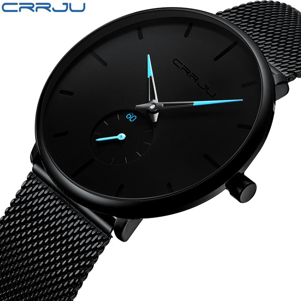 [variant_title] - Crrju Fashion Mens Watches Top Brand Luxury Quartz Watch Men Casual Slim Mesh Steel Waterproof Sport Watch Relogio Masculino