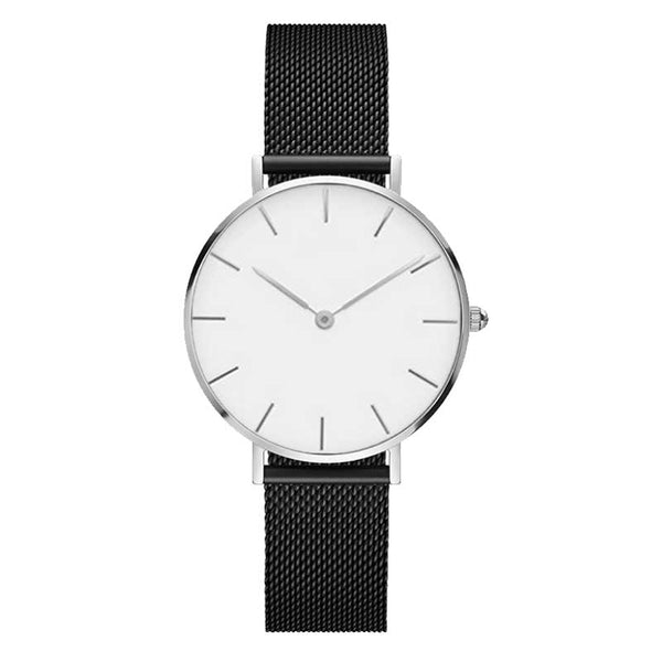Black Whie - Fashion Big Brand Women Stainless Steel Strap Quartz Wrist Watch Luxury Simple Style Designed Watches Women's Clock