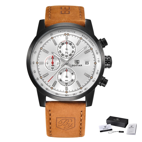 L Brown black white - BENYAR Fashion Chronograph Sport Mens Watches Top Brand Luxury Quartz Watch Reloj Hombre saat Clock Male hour relogio Masculino