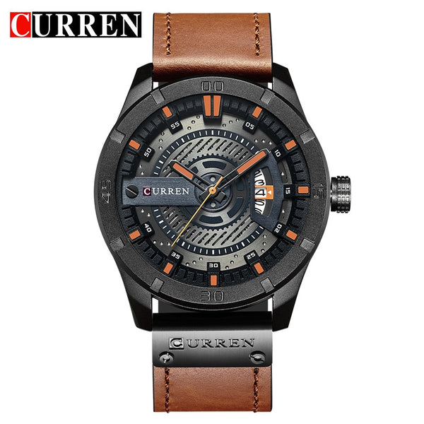 black orange - 2018 Luxury Brand CURREN Men Military Sports Watches Men's Quartz Date Clock Man Casual Leather Wrist Watch Relogio Masculino