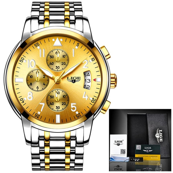 All gold S - Relogio Masculino Mens Watches Waterproof Quartz Business Watch LIGE Top Brand Luxury Men Casual Sport Watch Male Relojes Hombre