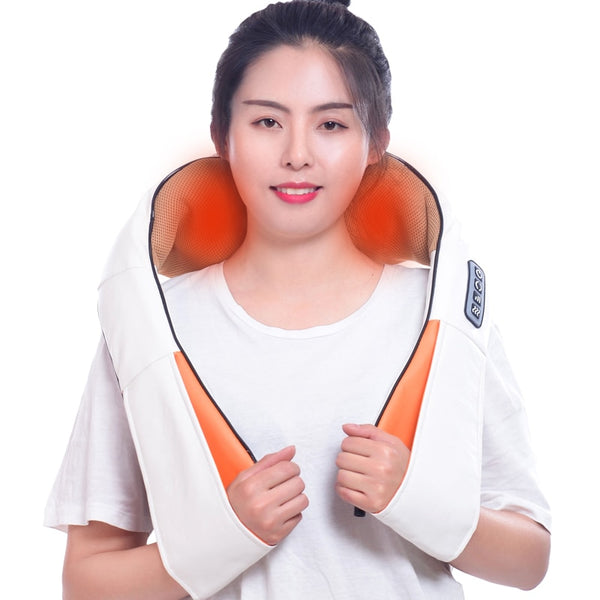 massager white 4 - Electric Neck Roller Massager for Back Pain Shiatsu Infrared lamp Massage Pillow  Gua Sha Products Body Health Care Relaxation