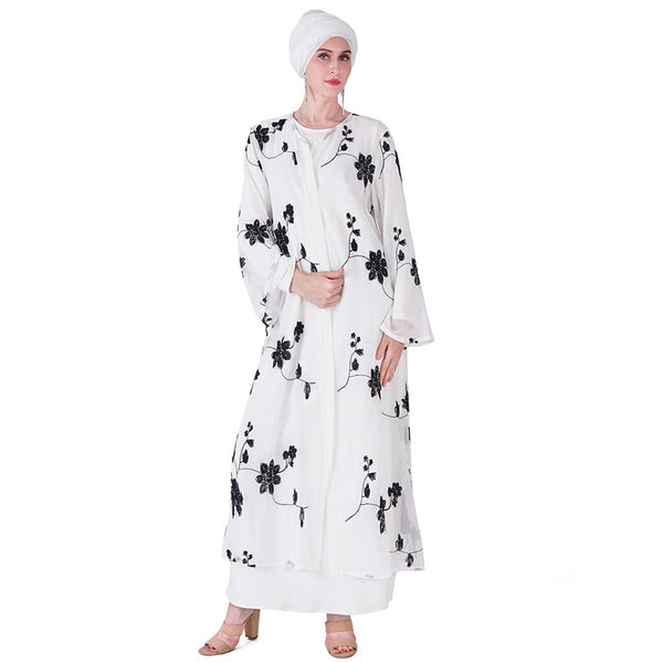[variant_title] - muslim women dress turkish abaya Printed Flower Maxi Kimono Open Abaya Robe Dubai muslim dress women ramadan kaftan#G6