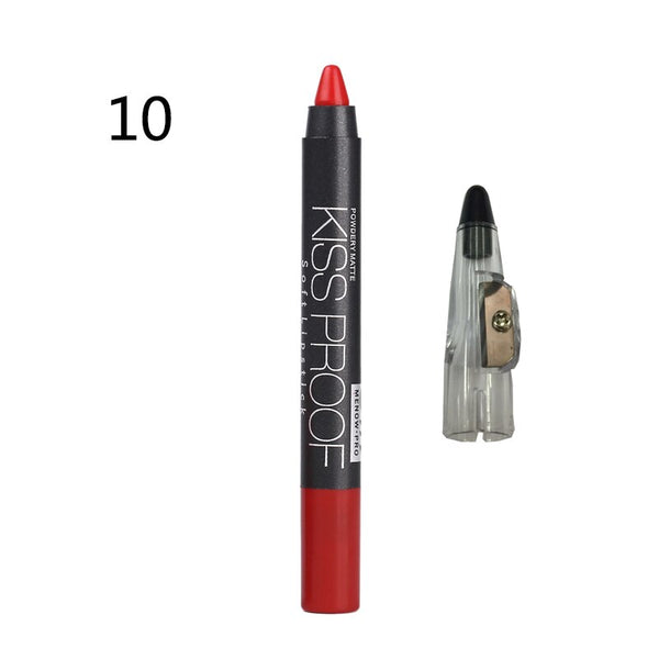 10 - Menow 19 Color KISS PROOF Beauty Waterproof Lipstick Pen Lasting Do Not Fade Lipstick Gift Pencil Sharpener P13016 Drop Shipping