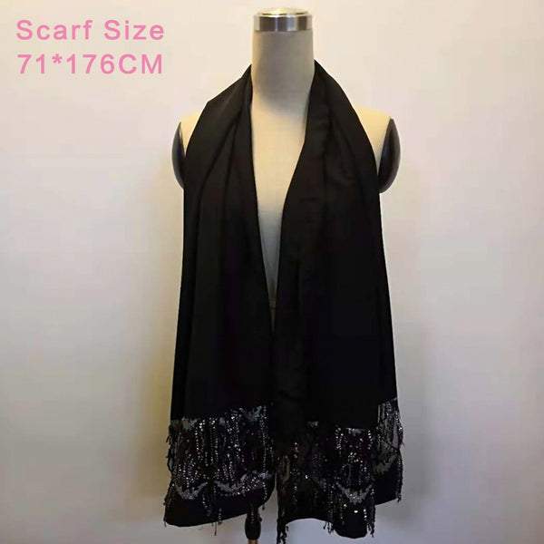 Black Hijab Scarf / L - Abayas For Women 2019 Kaftan Abaya Sequin Muslim Hijab Dress Robe Dubai Caftan Marocain Jilbab Qatar Turkish Islamic Clothing