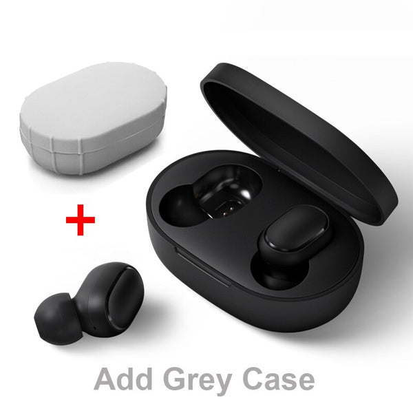 Add grey case - Xiaomi Redmi Airdots TWS Bluetooth Earphone Stereo bass BT 5.0 Eeadphones With Mic Handsfree Earbuds AI Control