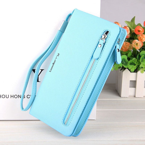 Sky Blue - Fashion Women Wallet Zipper Top Quality Female Wallet Purse Multifunction Women's Purse Card Holder Money Bag Long Wallet