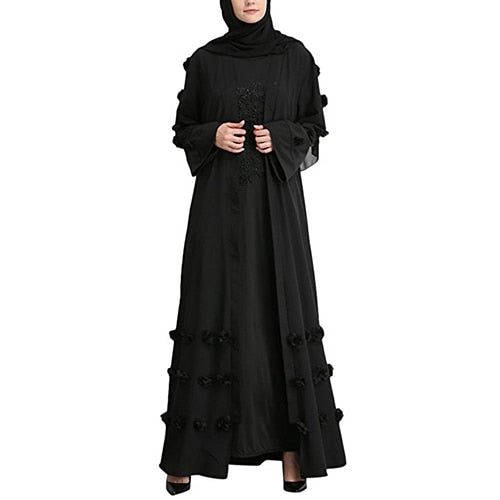 Black / L - Elegant Adult Muslim Robe Dress Dubai Abaya Arab Turkish Singapore Appliques For Women Jilbab Islamic Dress Clothing Large Size