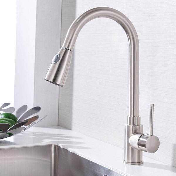 Nichel Brushed - Kitchen Faucets Silver Single Handle Pull Out Kitchen Tap Single Hole Handle Swivel 360 Degree Water Mixer Tap Mixer Tap 408906