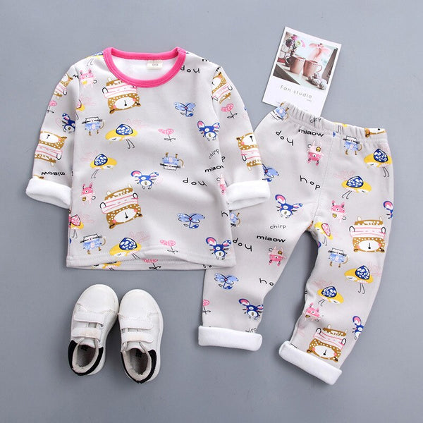 gray bee / 12M - Children Clothing 2018 New Autumn Winter Girls Boys Plush underwear warm Christmas Outfit Kids Clothes Sets Child Pajamas Sets