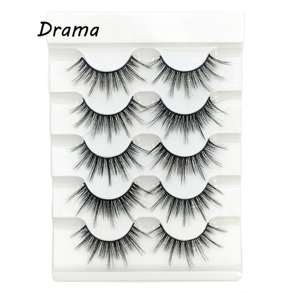 04 / 13mm - 5 Pairs 2 Styles 3D Faux Mink Hair Soft False Eyelashes Fluffy Wispy Thick Lashes Handmade Soft Eye Makeup Extension Tools