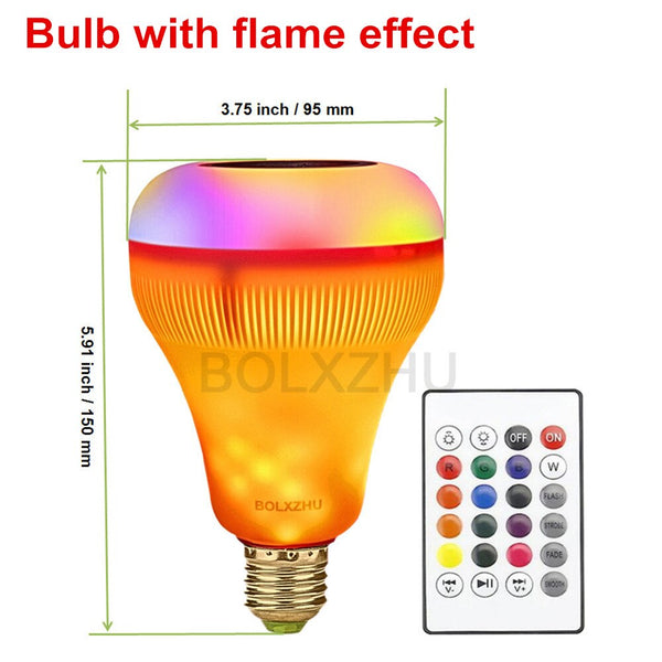 Bulb-Flame - E27 Smart RGB Wireless Bluetooth Speaker Bulb Music Playing Dimmable LED RGB Music Bulb Light Lamp with 24 Keys Remote Control