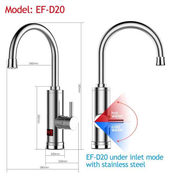 EF-D20 Under inlet - Ecofresh Electric Faucet Instant Water Heater Tap Faucet Heater Cold Heating Faucet Tankless Instantaneous Water Heater