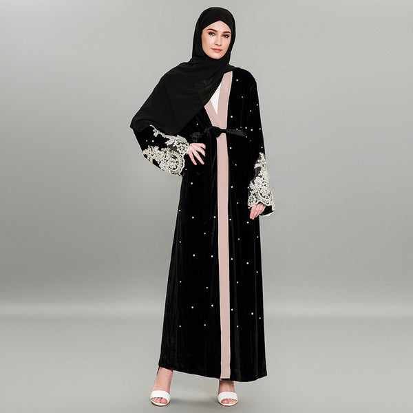 Black / 4XL - Muslim Abaya Dubai Long Sleeve Open Abayas for Women Islamic Dress Islam Clothing Turkisha 2018 Velvet Black Pakistan Plus Size
